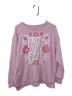 Positive Tees Faith Over Fear Floral Pink Crewneck Sweatshirt Large 12-14